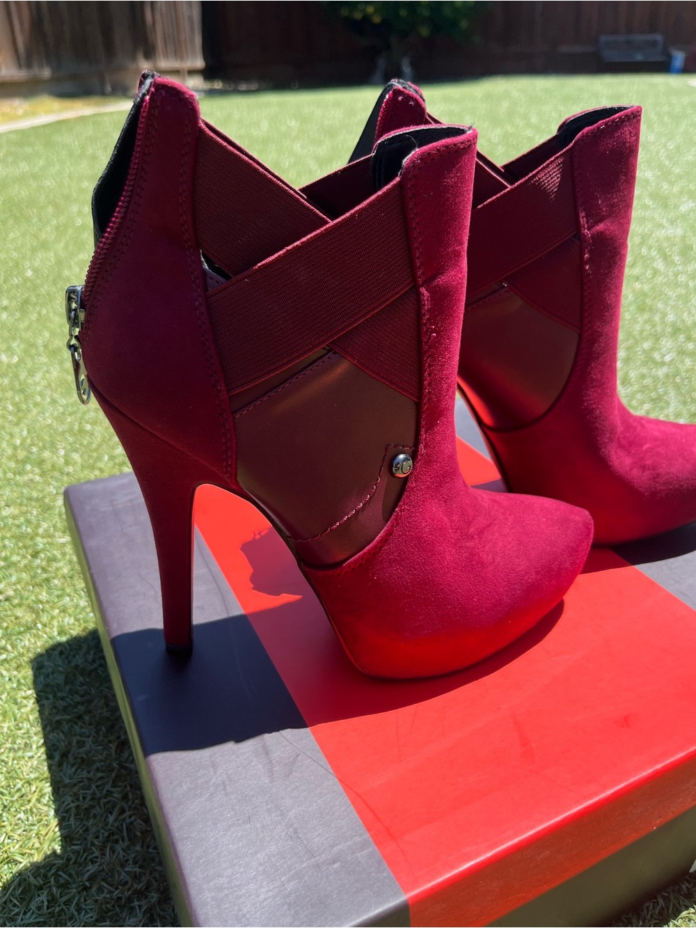 Women's G by Guess Burgundy Suede High-Heel Ankle Booties